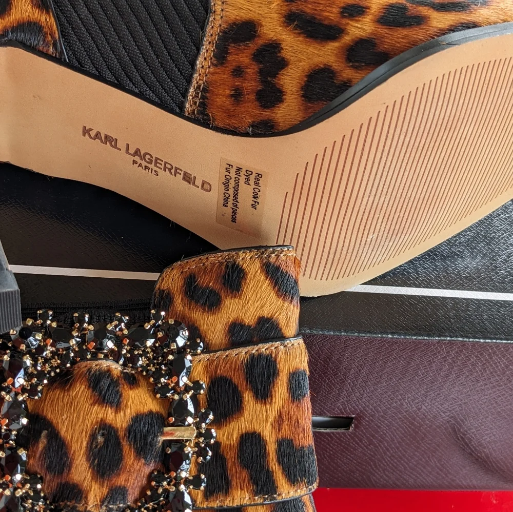 Leopard print Karl Lagerfeld leather bootie, size 8